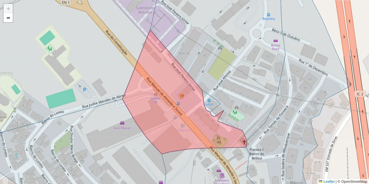 Mapa detalhado do código postal 3025-042 com limites, códigos postais vizinhos e agências dos correios