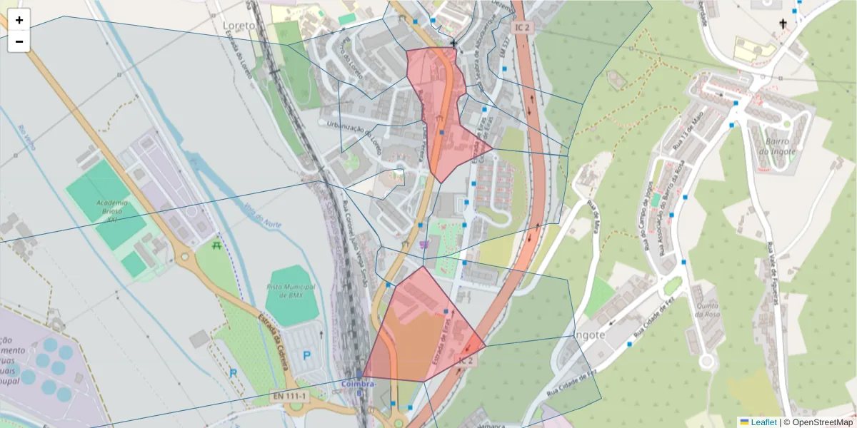 Mapa detalhado do código postal 3025-046 com limites, códigos postais vizinhos e agências dos correios