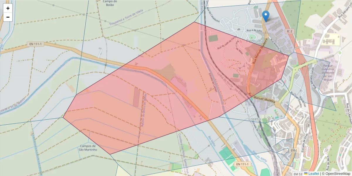 Mapa detalhado do código postal 3025-047 com limites, códigos postais vizinhos e agências dos correios