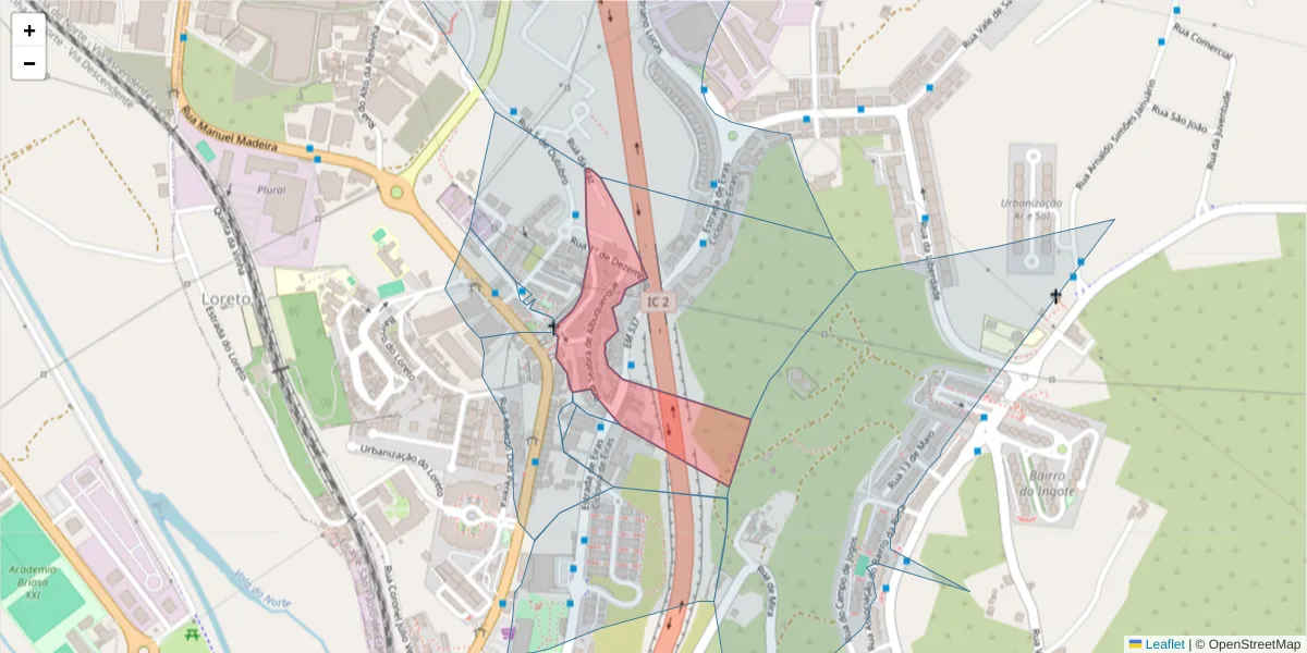 Mapa detalhado do código postal 3025-119 com limites, códigos postais vizinhos e agências dos correios