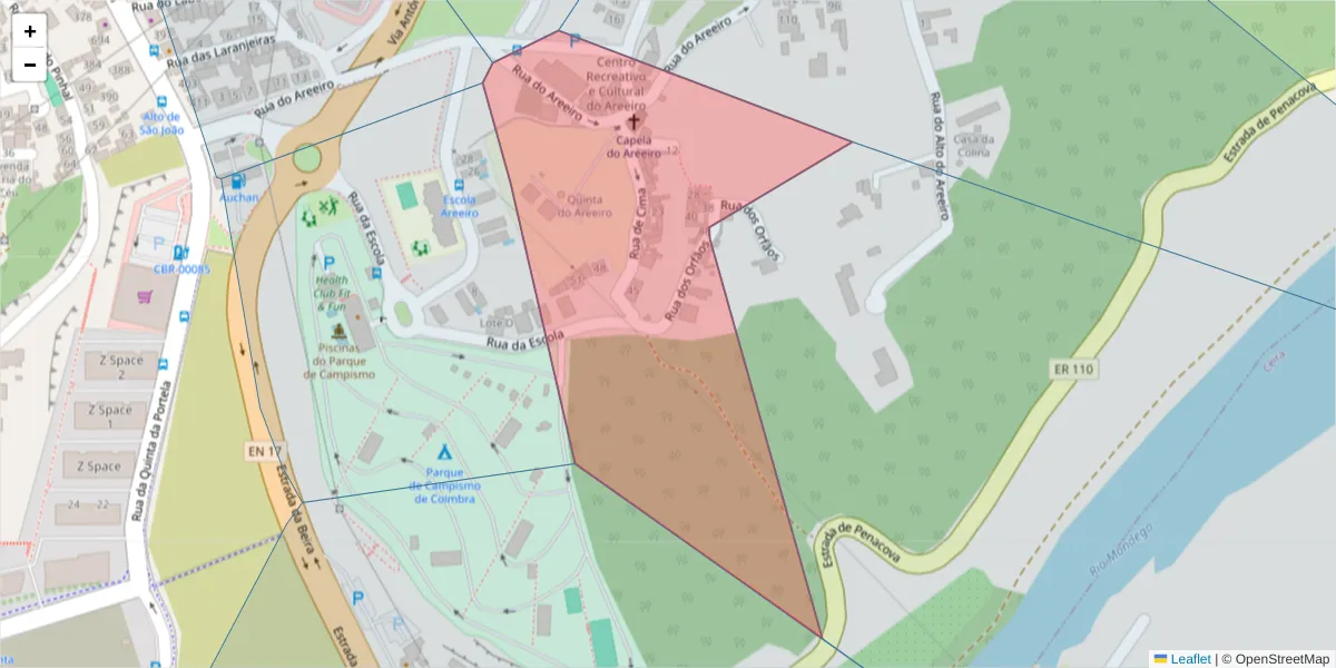 Mapa detalhado do código postal 3030-008 com limites, códigos postais vizinhos e agências dos correios