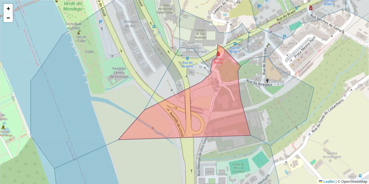 Mapa detalhado do código postal 3030-018 com limites, códigos postais vizinhos e agências dos correios