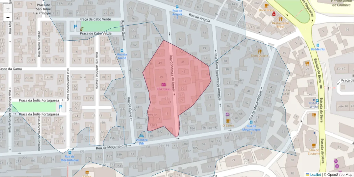 Mapa detalhado do código postal 3030-036 com limites, códigos postais vizinhos e agências dos correios