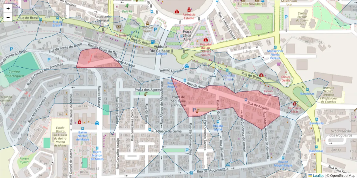 Mapa detalhado do código postal 3030-037 com limites, códigos postais vizinhos e agências dos correios