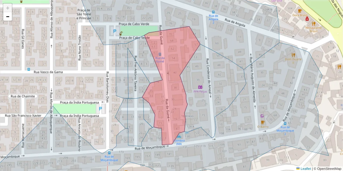 Mapa detalhado do código postal 3030-054 com limites, códigos postais vizinhos e agências dos correios