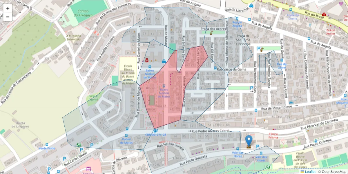 Mapa detalhado do código postal 3030-063 com limites, códigos postais vizinhos e agências dos correios
