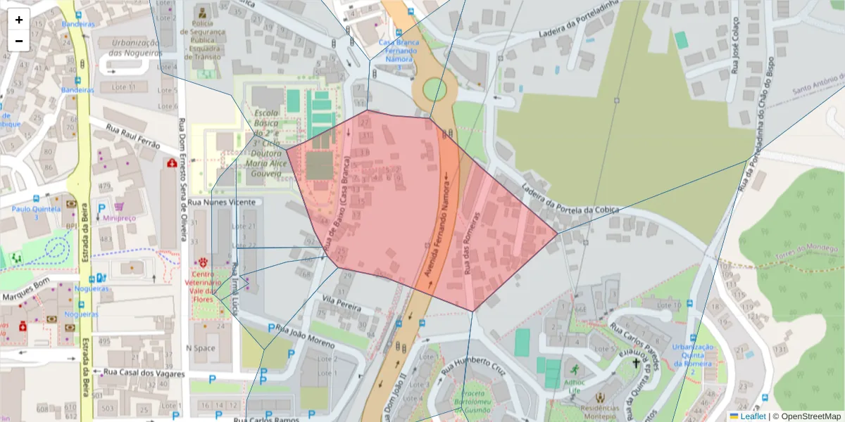 Mapa detalhado do código postal 3030-108 com limites, códigos postais vizinhos e agências dos correios