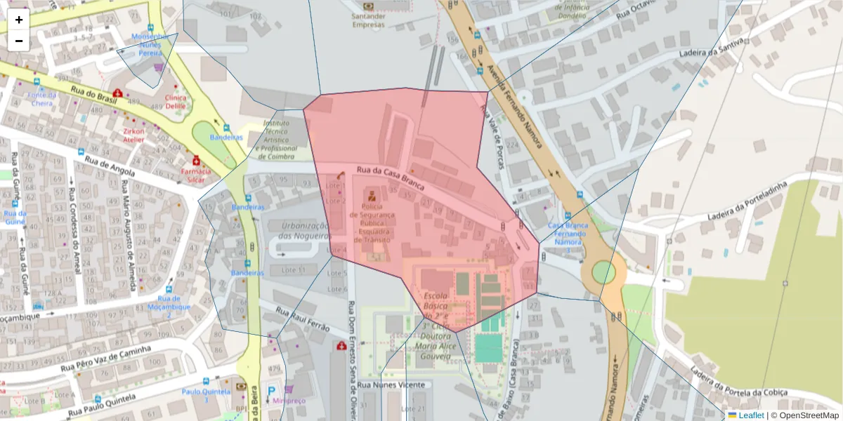 Mapa detalhado do código postal 3030-109 com limites, códigos postais vizinhos e agências dos correios