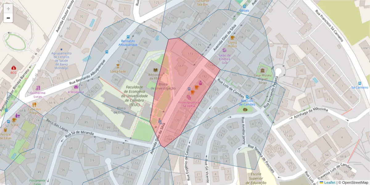Mapa detalhado do código postal 3030-135 com limites, códigos postais vizinhos e agências dos correios