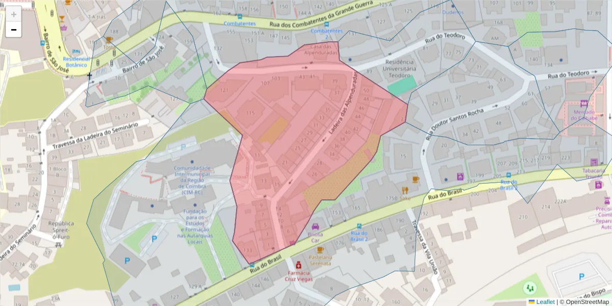 Mapa detalhado do código postal 3030-167 com limites, códigos postais vizinhos e agências dos correios