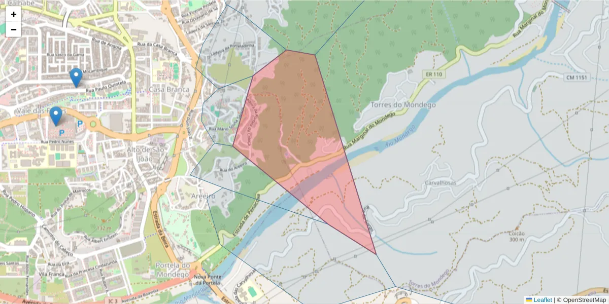 Mapa detalhado do código postal 3030-168 com limites, códigos postais vizinhos e agências dos correios