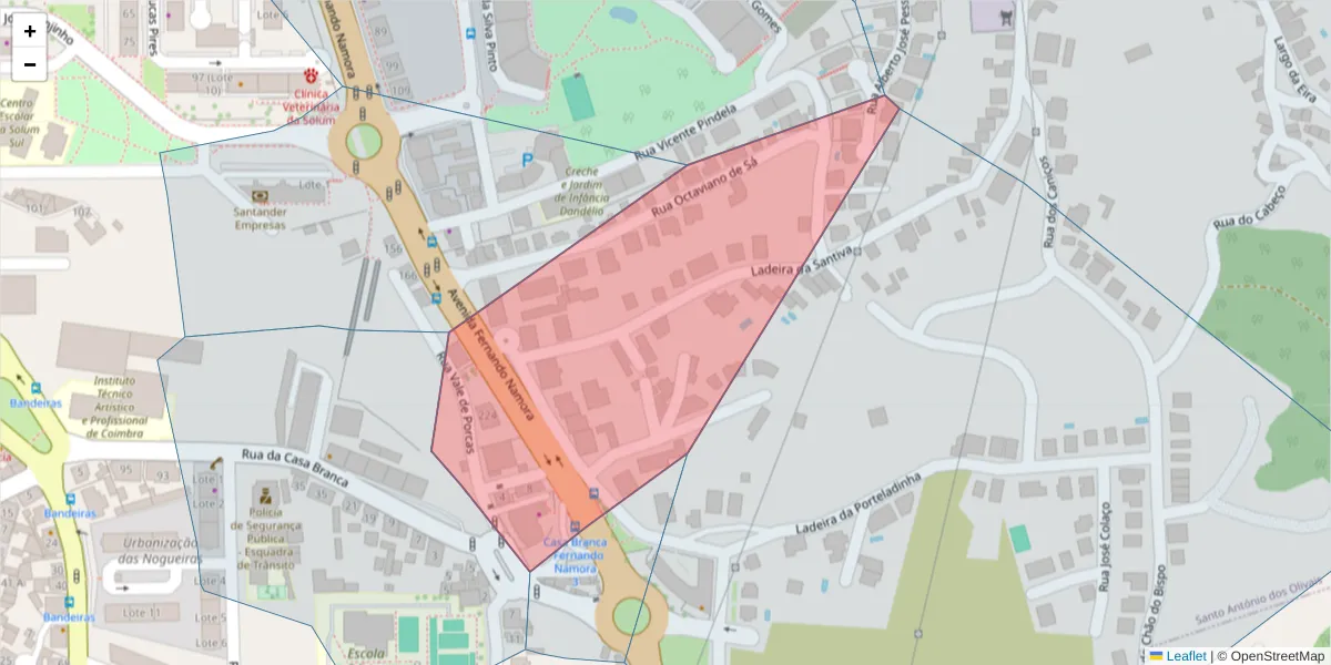 Mapa detalhado do código postal 3030-185 com limites, códigos postais vizinhos e agências dos correios