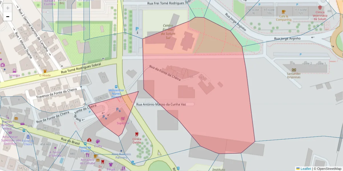 Mapa detalhado do código postal 3030-186 com limites, códigos postais vizinhos e agências dos correios