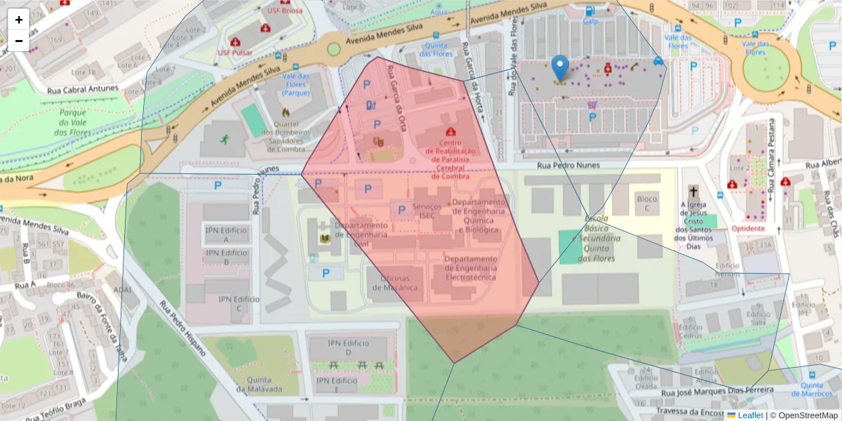 Mapa detalhado do código postal 3030-188 com limites, códigos postais vizinhos e agências dos correios