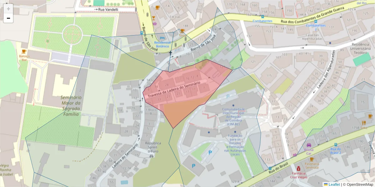 Mapa detalhado do código postal 3030-190 com limites, códigos postais vizinhos e agências dos correios