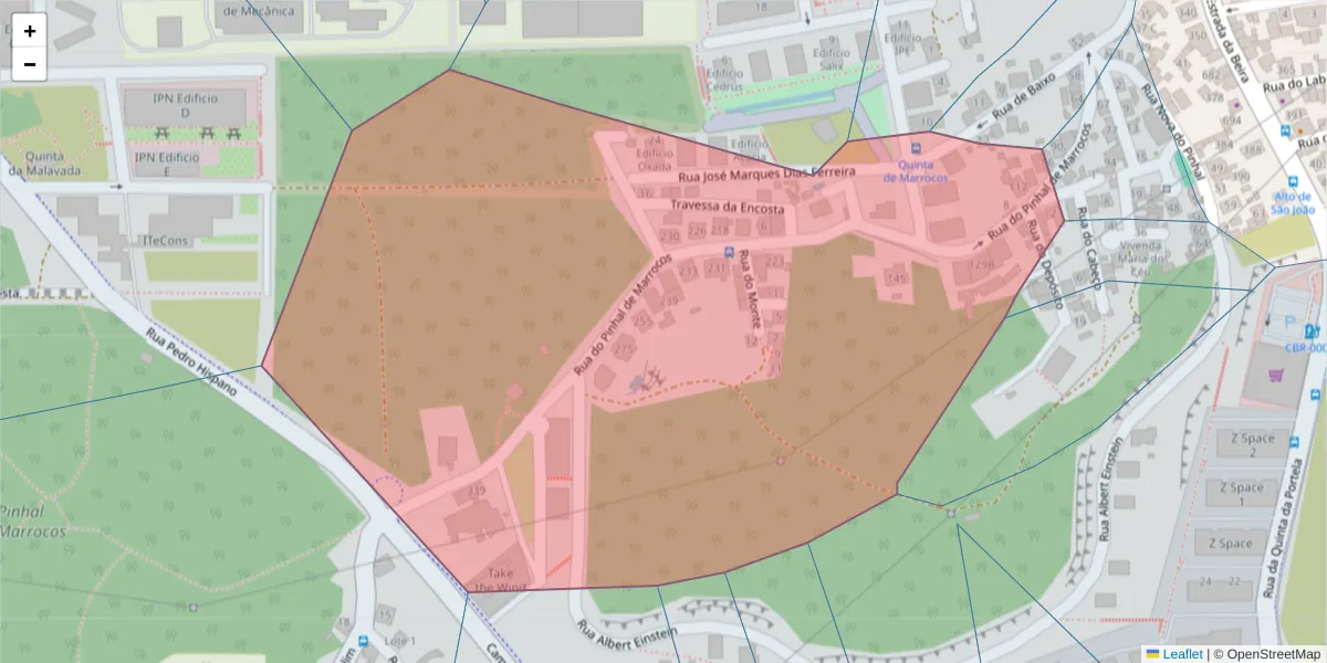 Mapa detalhado do código postal 3030-201 com limites, códigos postais vizinhos e agências dos correios