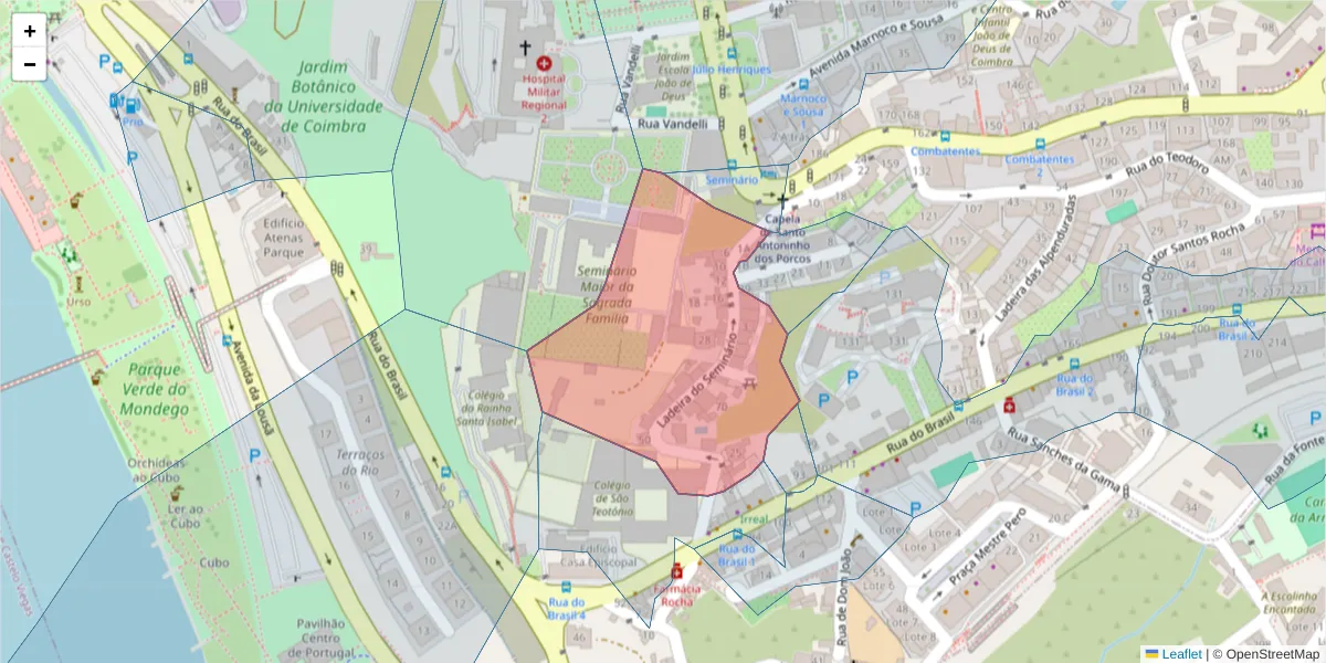 Mapa detalhado do código postal 3030-212 com limites, códigos postais vizinhos e agências dos correios