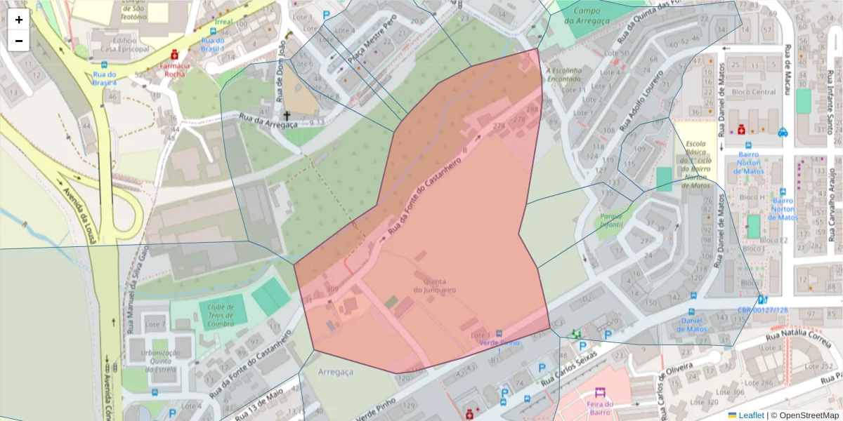Mapa detalhado do código postal 3030-246 com limites, códigos postais vizinhos e agências dos correios