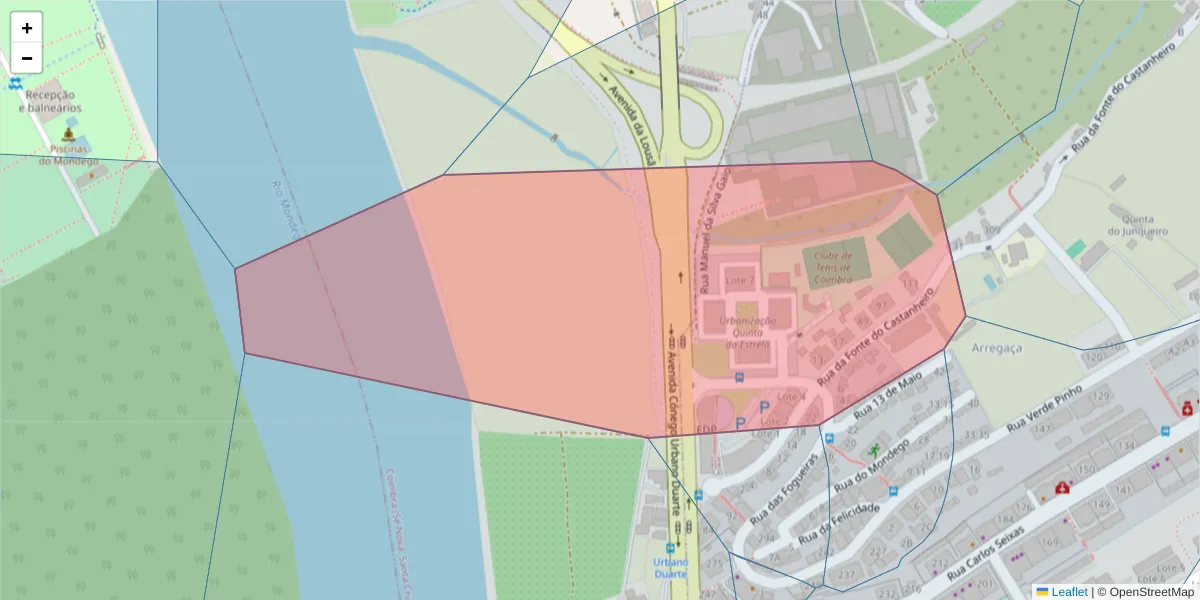 Mapa detalhado do código postal 3030-250 com limites, códigos postais vizinhos e agências dos correios