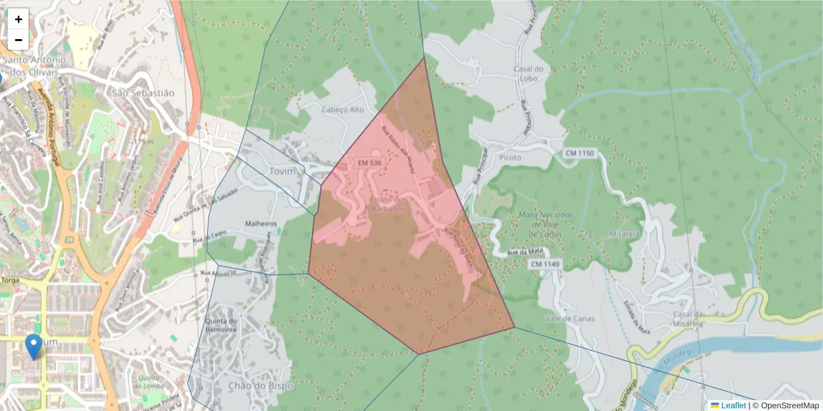 Mapa detalhado do código postal 3030-277 com limites, códigos postais vizinhos e agências dos correios