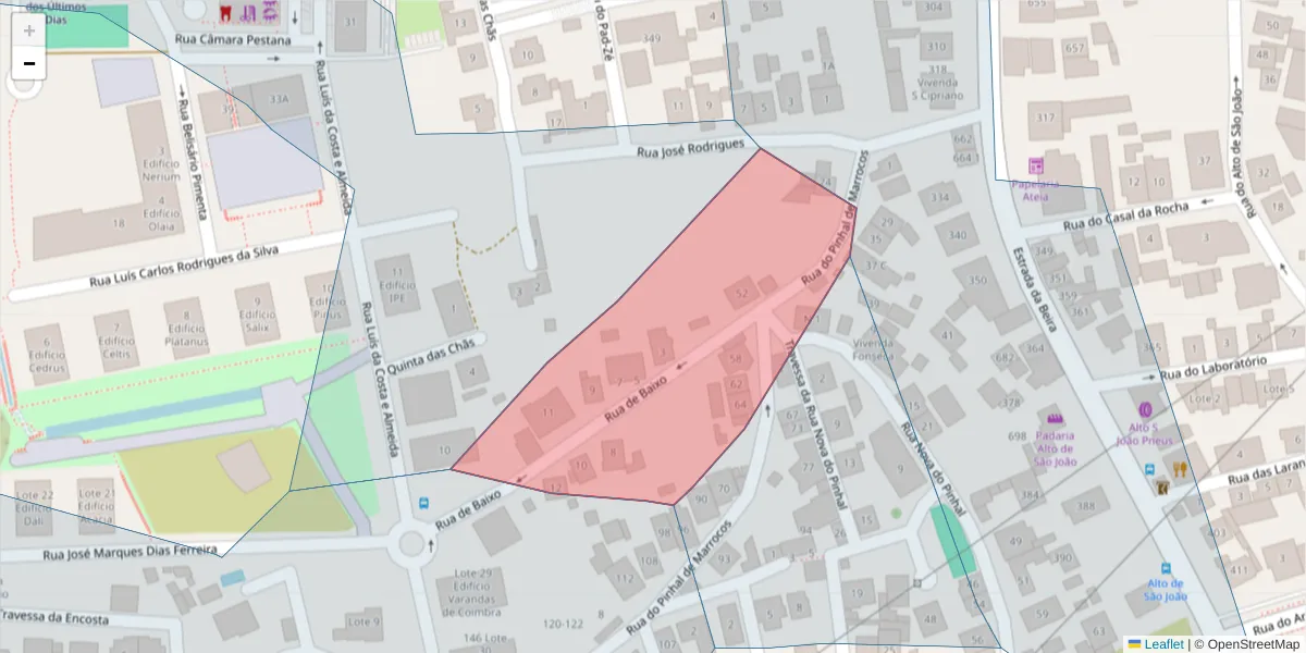 Mapa detalhado do código postal 3030-282 com limites, códigos postais vizinhos e agências dos correios