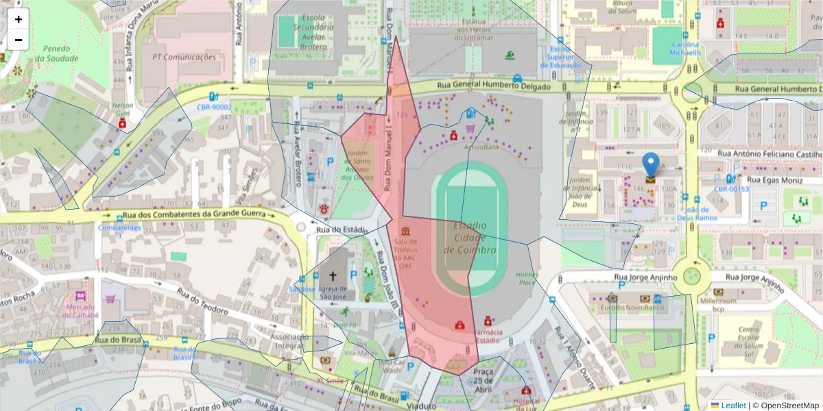 Mapa detalhado do código postal 3030-320 com limites, códigos postais vizinhos e agências dos correios