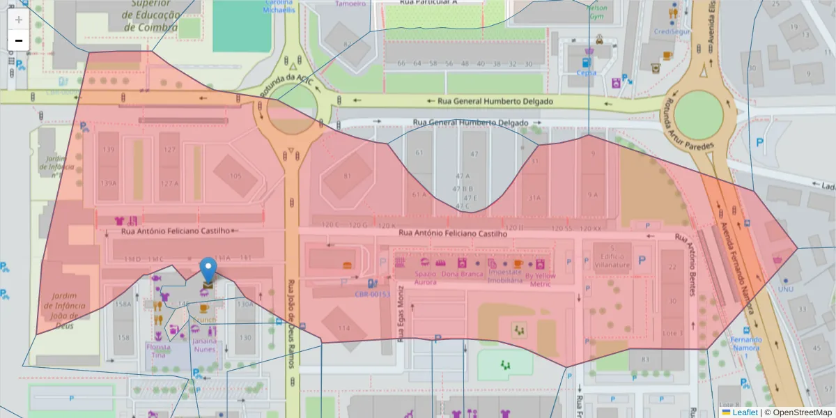 Mapa detalhado do código postal 3030-325 com limites, códigos postais vizinhos e agências dos correios
