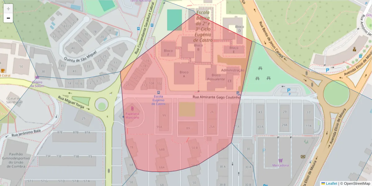 Mapa detalhado do código postal 3030-326 com limites, códigos postais vizinhos e agências dos correios