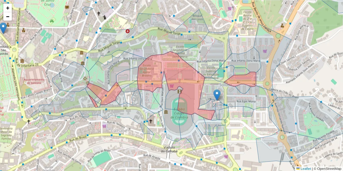 Mapa detalhado do código postal 3030-327 com limites, códigos postais vizinhos e agências dos correios