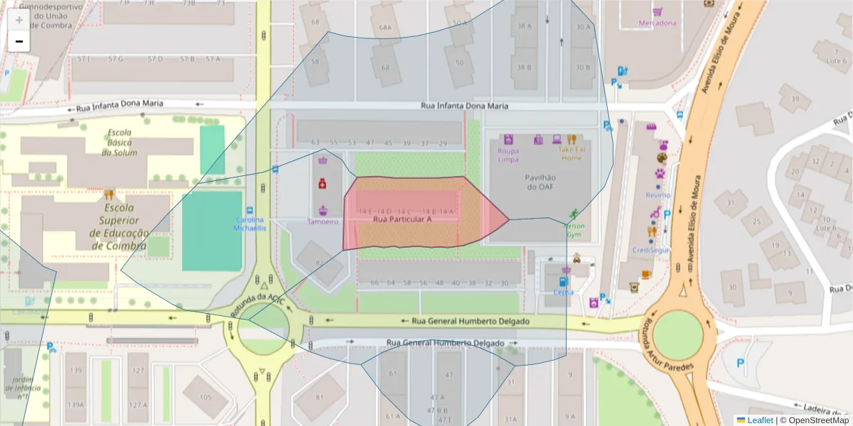 Mapa detalhado do código postal 3030-332 com limites, códigos postais vizinhos e agências dos correios