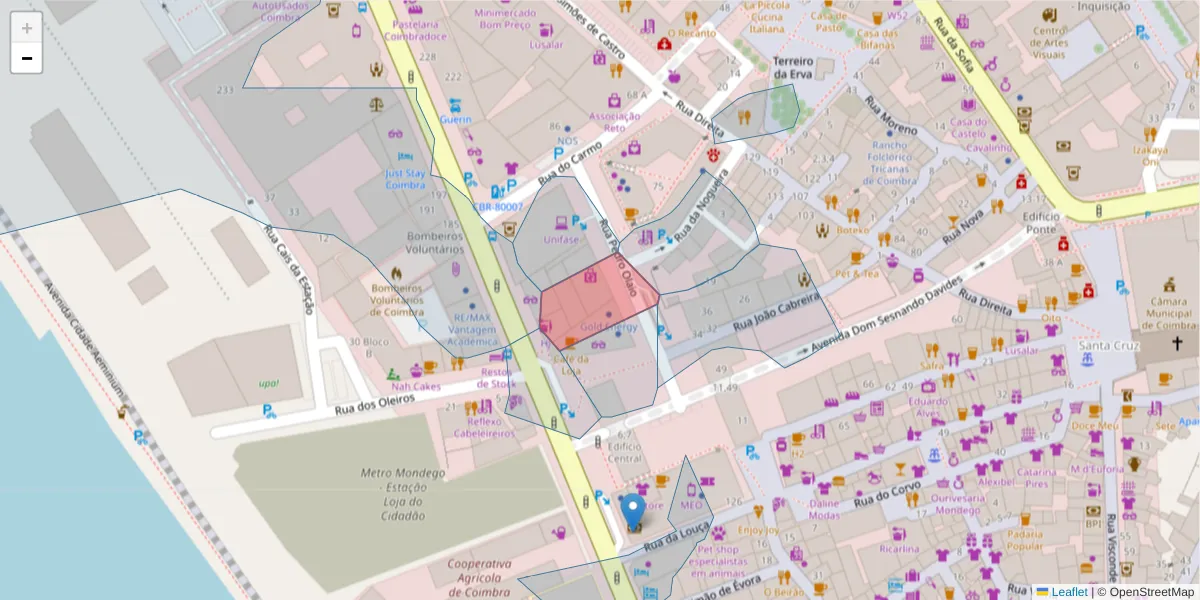Mapa detalhado do código postal 3030-339 com limites, códigos postais vizinhos e agências dos correios