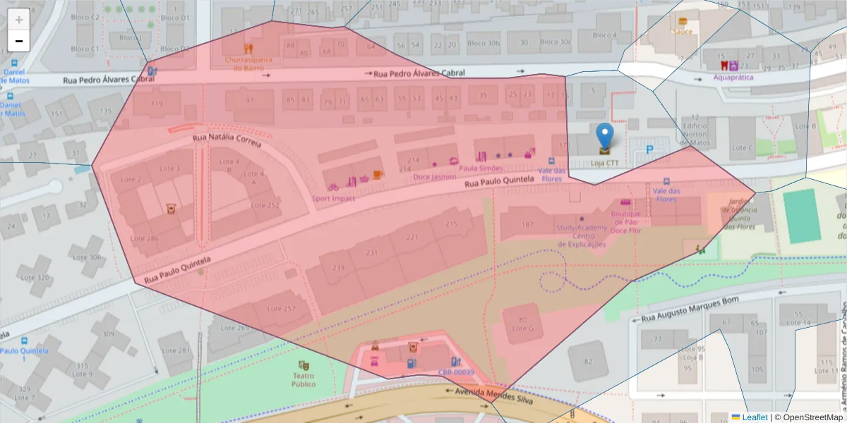 Mapa detalhado do código postal 3030-393 com limites, códigos postais vizinhos e agências dos correios