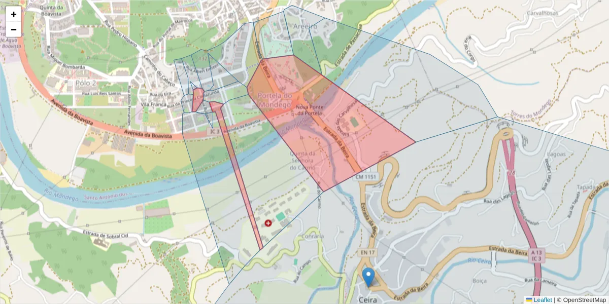 Mapa detalhado do código postal 3030-481 com limites, códigos postais vizinhos e agências dos correios