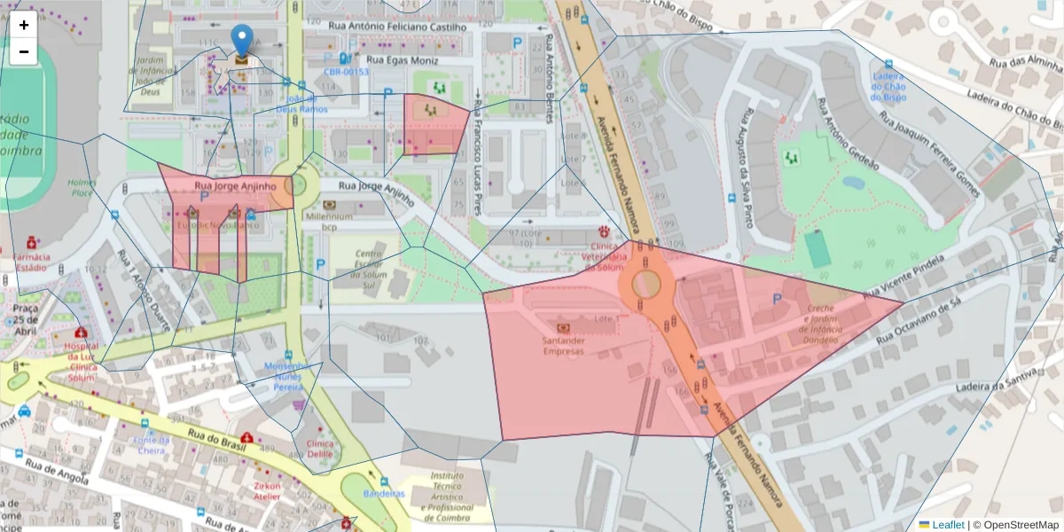 Mapa detalhado do código postal 3030-482 com limites, códigos postais vizinhos e agências dos correios