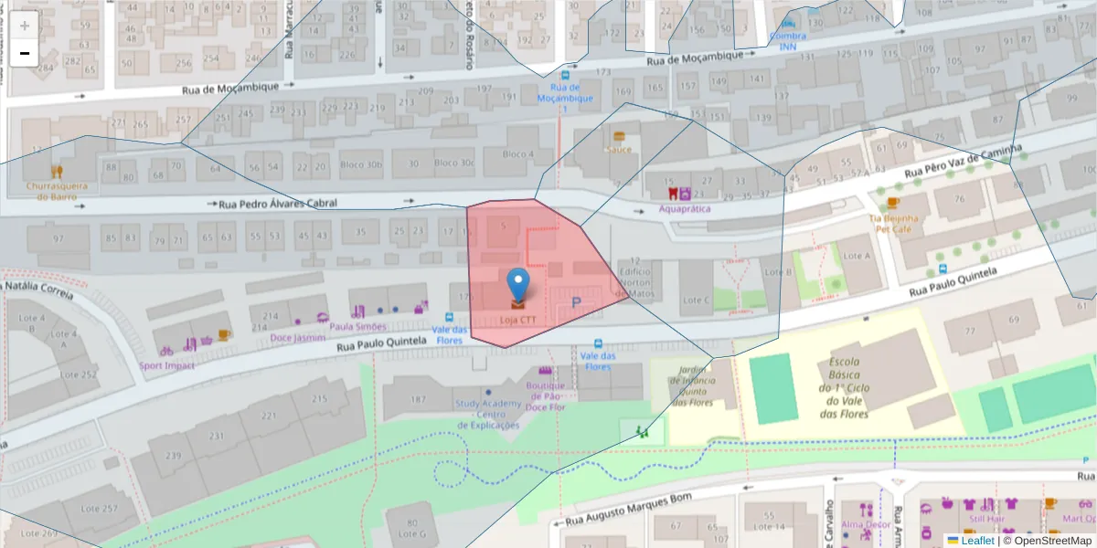 Mapa detalhado do código postal 3030-996 com limites, códigos postais vizinhos e agências dos correios