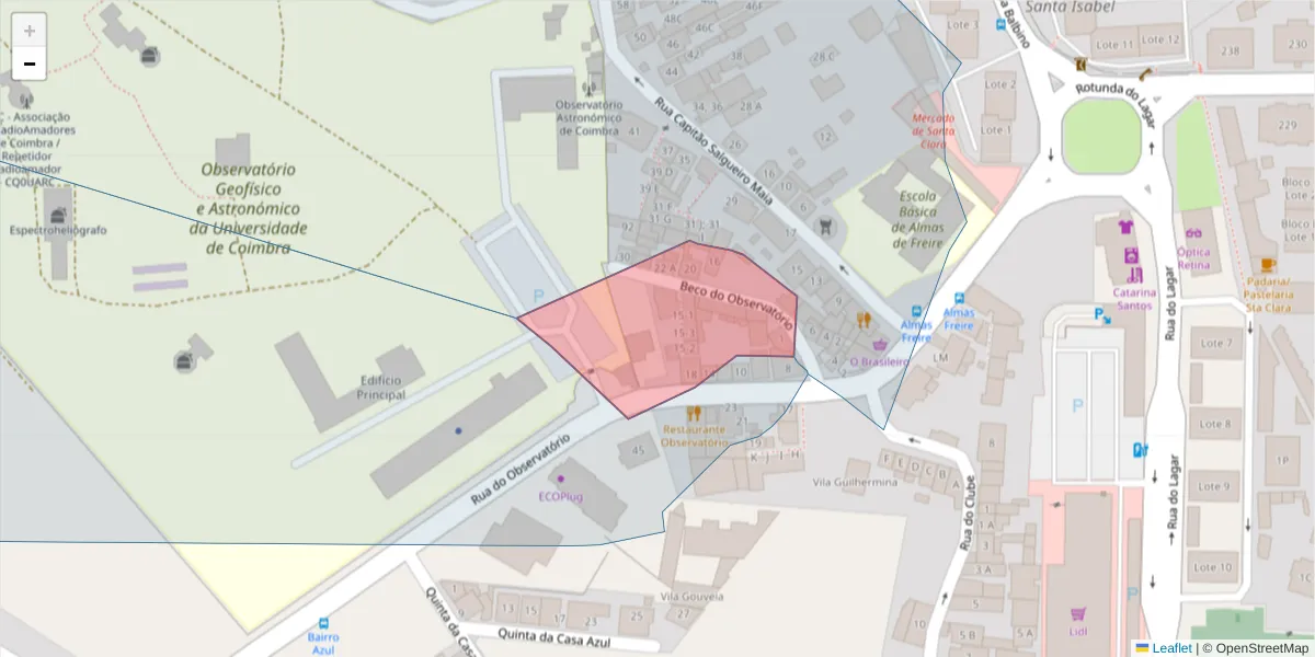 Mapa detalhado do código postal 3040-003 com limites, códigos postais vizinhos e agências dos correios