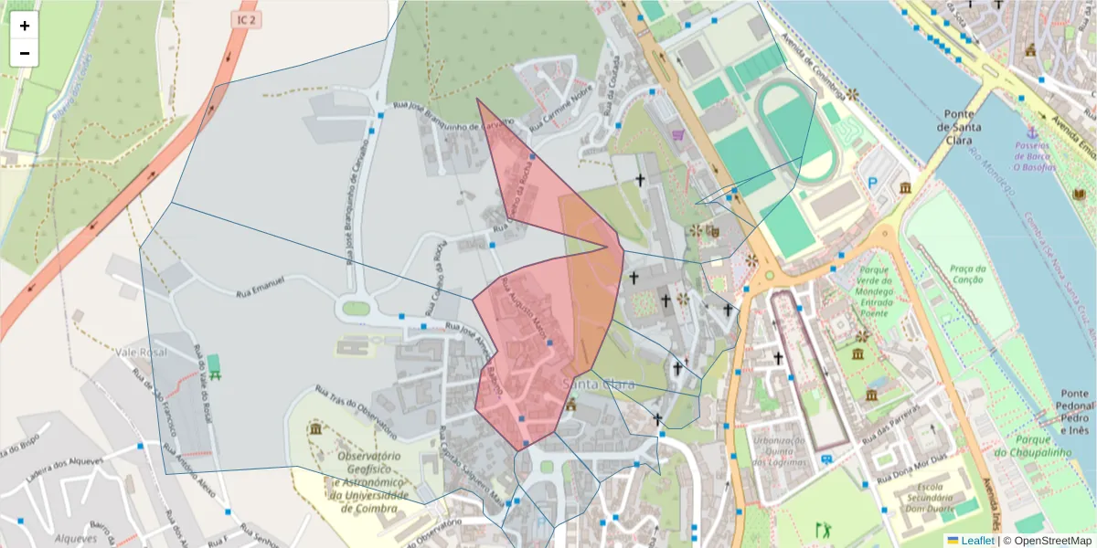 Mapa detalhado do código postal 3040-014 com limites, códigos postais vizinhos e agências dos correios