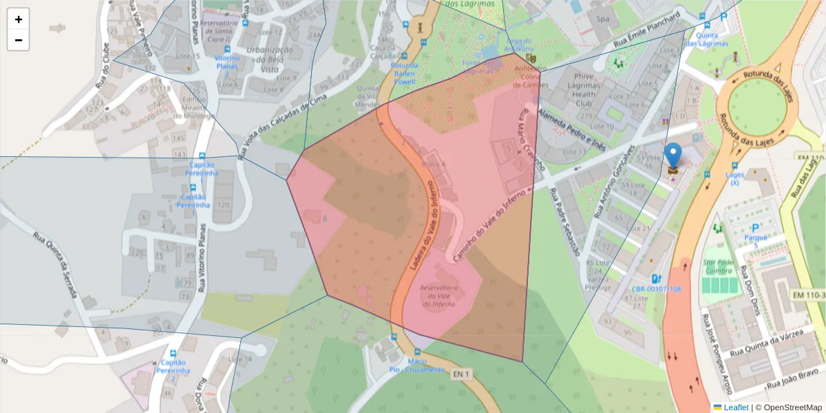 Mapa detalhado do código postal 3040-089 com limites, códigos postais vizinhos e agências dos correios