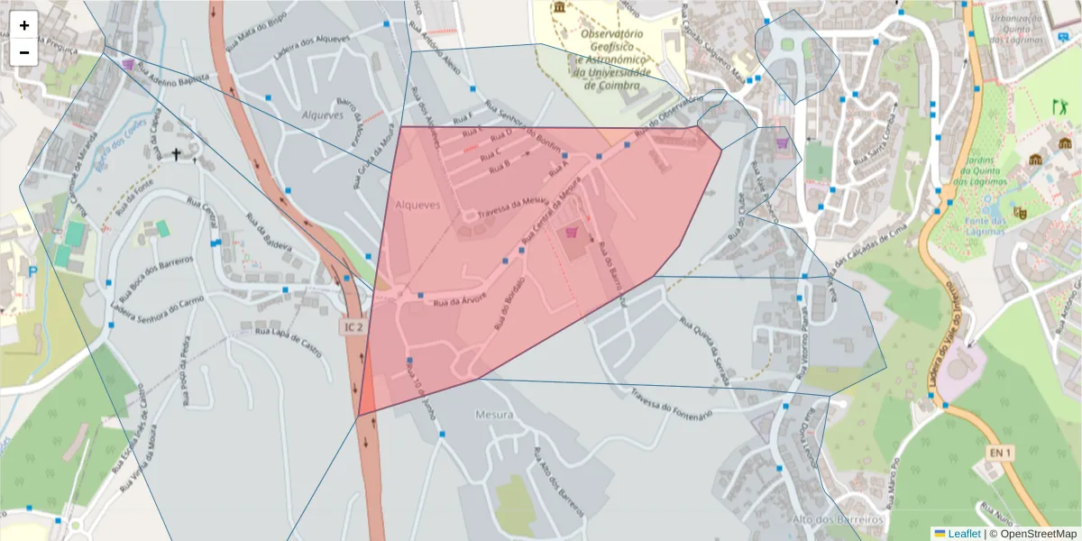 Mapa detalhado do código postal 3040-246 com limites, códigos postais vizinhos e agências dos correios