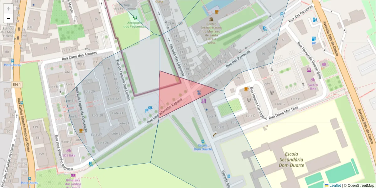 Mapa detalhado do código postal 3040-258 com limites, códigos postais vizinhos e agências dos correios
