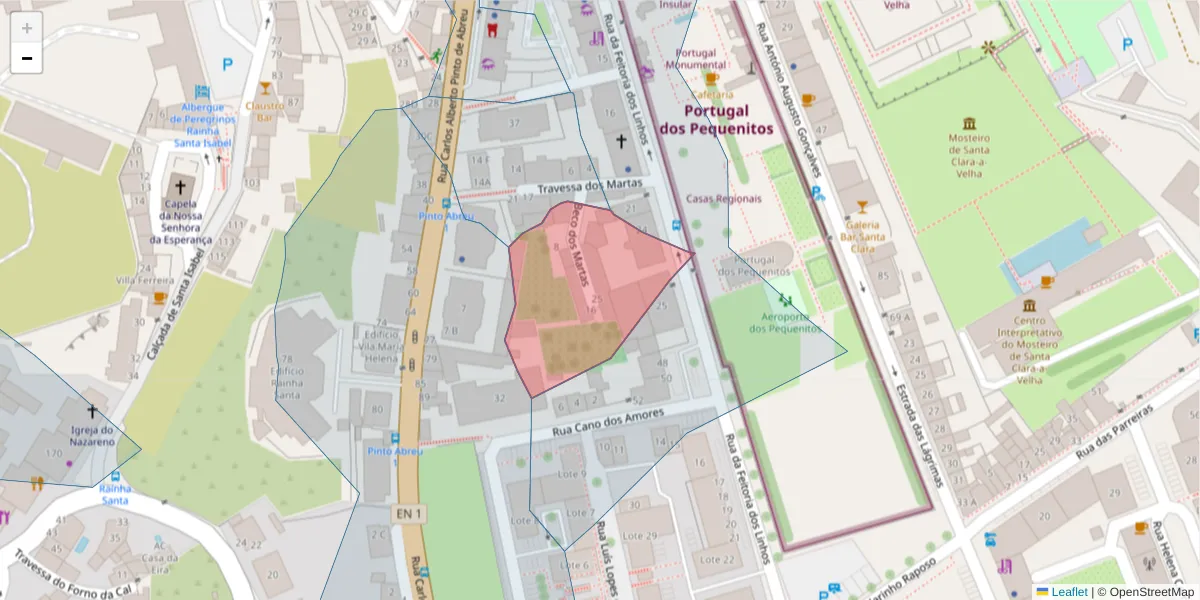 Mapa detalhado do código postal 3040-261 com limites, códigos postais vizinhos e agências dos correios