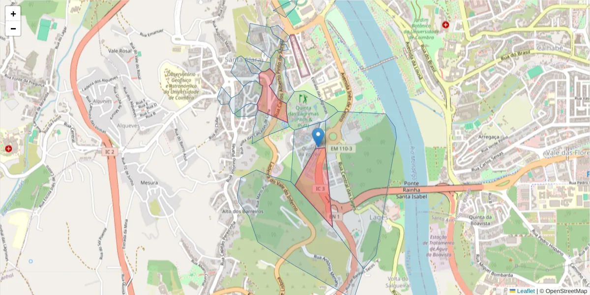 Mapa detalhado do código postal 3040-262 com limites, códigos postais vizinhos e agências dos correios
