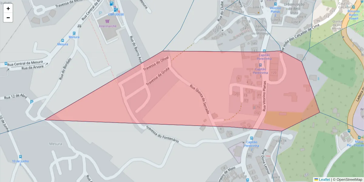 Mapa detalhado do código postal 3040-265 com limites, códigos postais vizinhos e agências dos correios