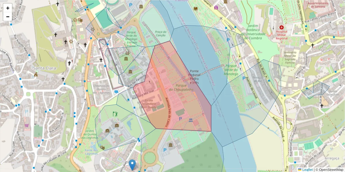 Mapa detalhado do código postal 3040-381 com limites, códigos postais vizinhos e agências dos correios
