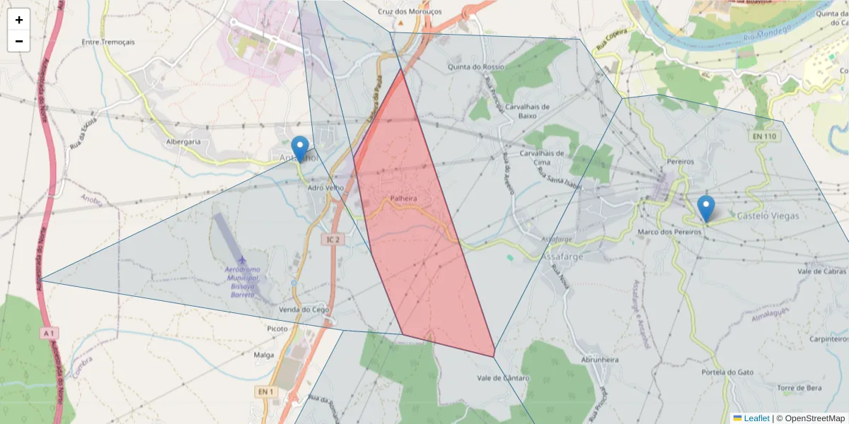 Mapa detalhado do código postal 3040-574 com limites, códigos postais vizinhos e agências dos correios