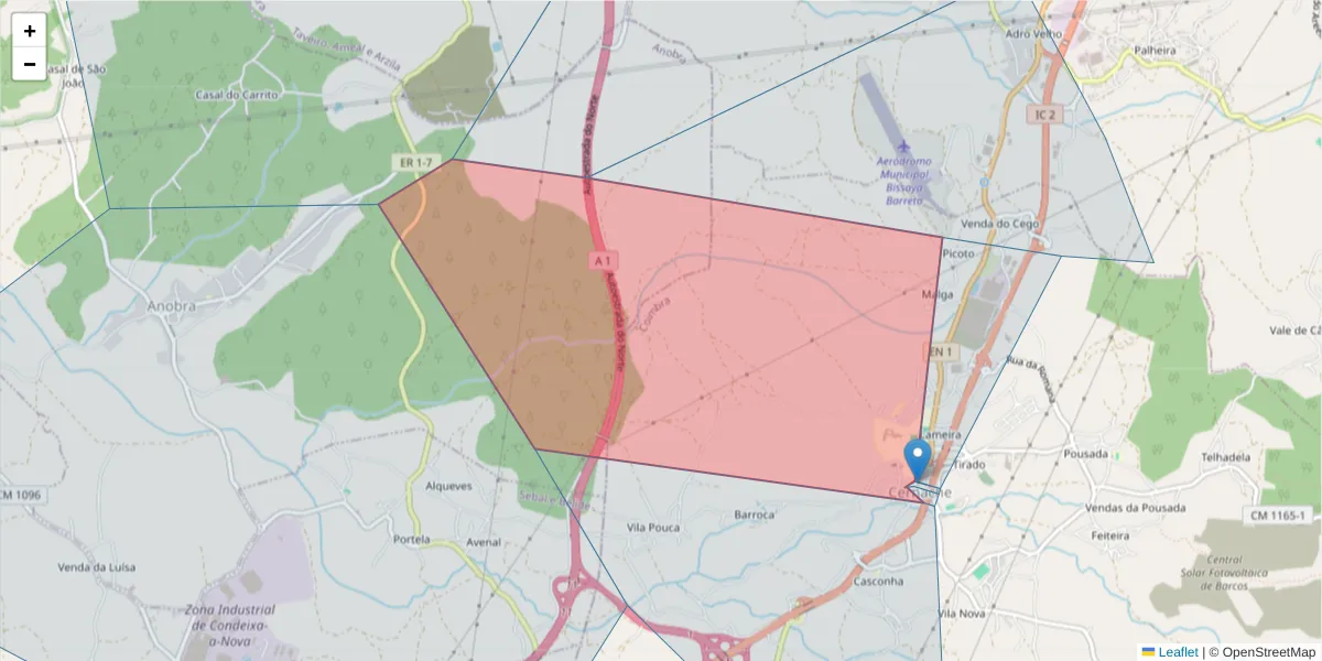 Mapa detalhado do código postal 3040-778 com limites, códigos postais vizinhos e agências dos correios