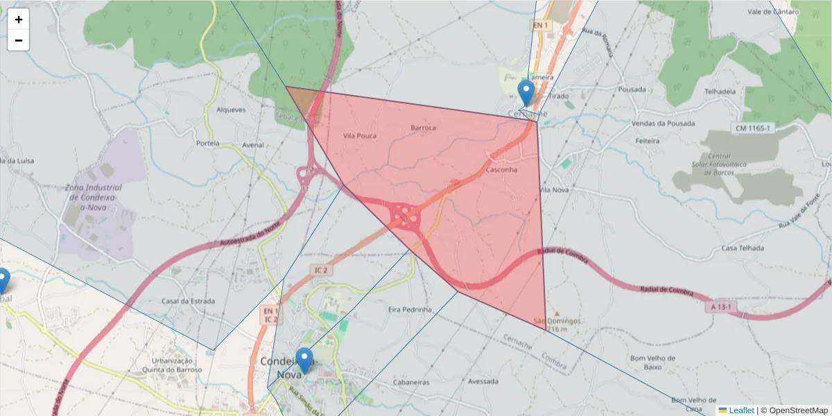 Mapa detalhado do código postal 3040-810 Cernache com limites, códigos postais vizinhos e agências dos correios