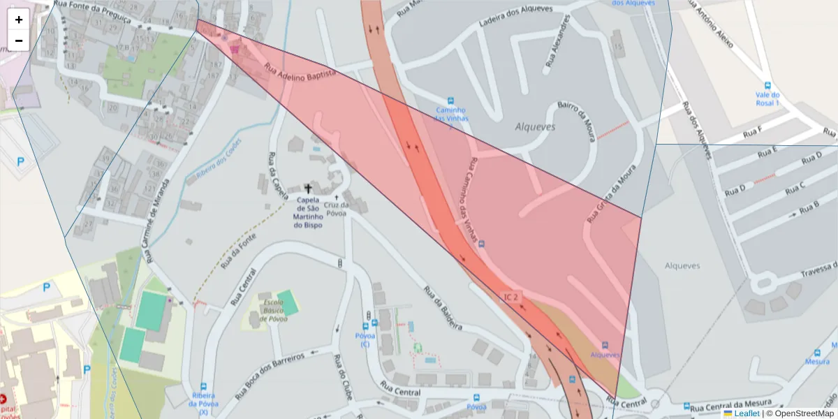 Mapa detalhado do código postal 3045-005 com limites, códigos postais vizinhos e agências dos correios