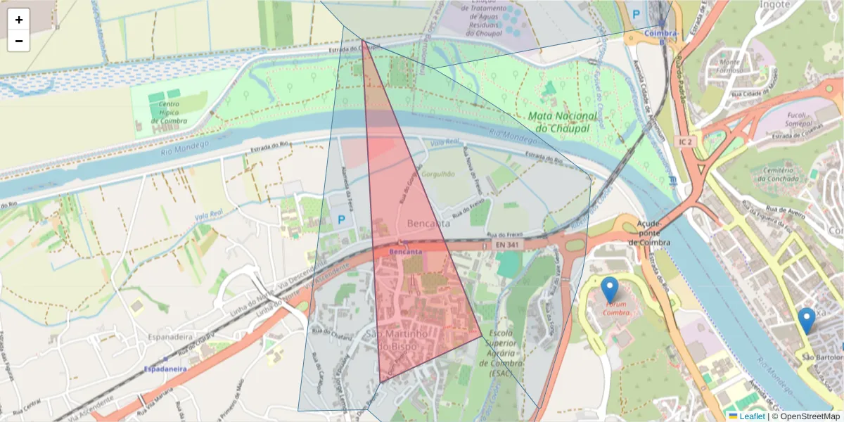 Mapa detalhado do código postal 3045-055 com limites, códigos postais vizinhos e agências dos correios