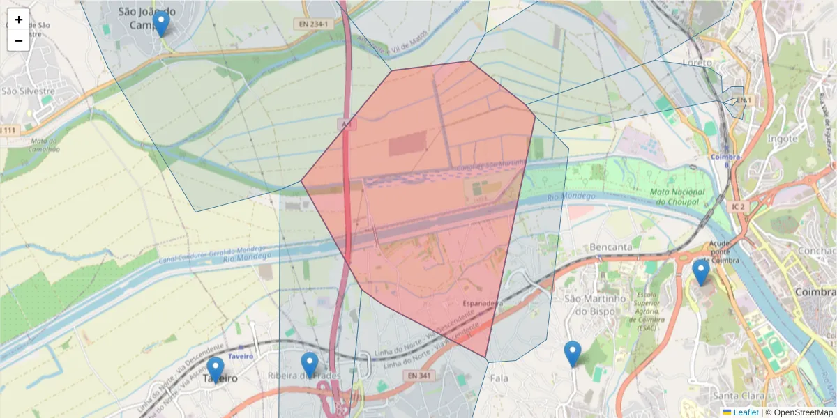 Mapa detalhado do código postal 3045-061 com limites, códigos postais vizinhos e agências dos correios